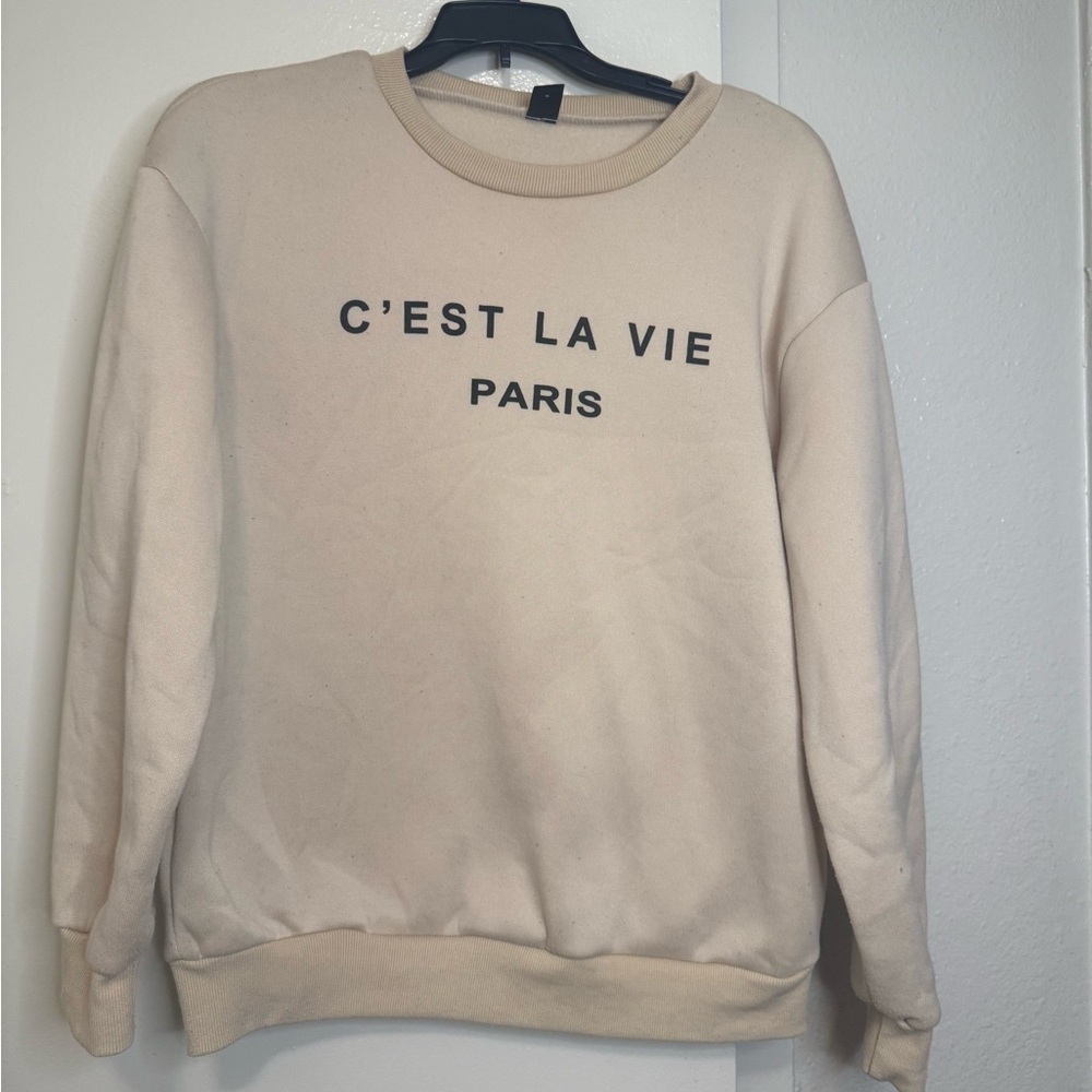 Cream Sweatshirt with Black Text